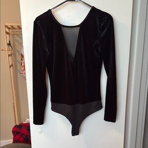 Black Backless Bodysuit with Velvet Finish